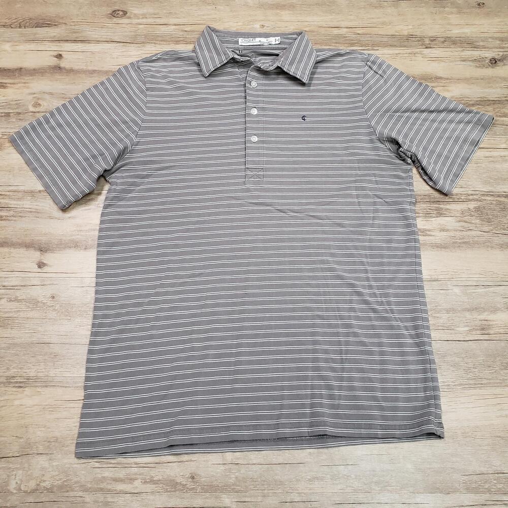 Criquet Polo Shirt Mens Medium Gray Stripe Pima Cotton Golf Stretch Casual